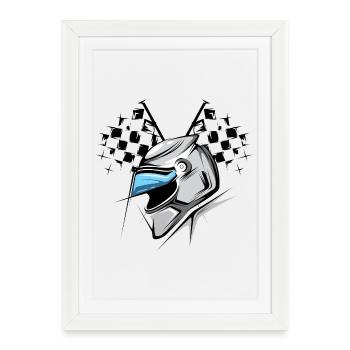 Formule damier drapeau casque illustration graphique de course - Affiche encadrée (27 × 37 cm) - blanc - Devant