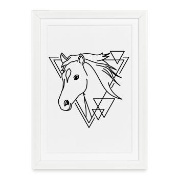 Cheval en forme géométrique - Conception d’art au trait - Affiche encadrée (27 × 37 cm) - blanc - Devant