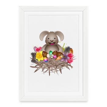 small Easter in the Easter nest full of Easter eggs - Framed poster (27 × 37 cm) - white - Front