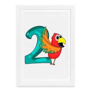 2 anniversaire 2 ans avec motif animal - deux - Affiche encadrée (27 × 37 cm) - blanc - Devant