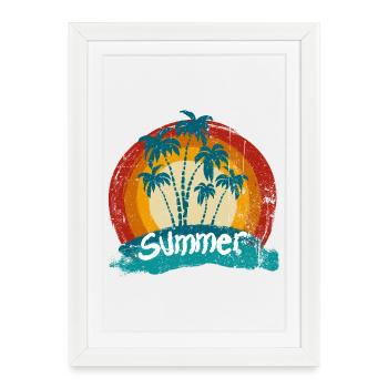 Ambiance estivale des palmiers au coucher du soleil - Affiche encadrée (27 × 37 cm) - blanc - Devant