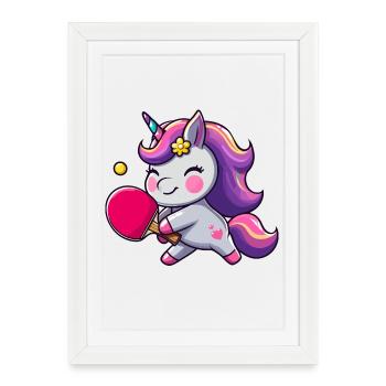 Unicorn Unicorn with Table Tennis Racket for - Framed poster (27 × 37 cm) - white - Front