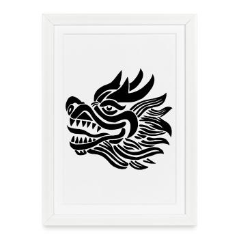 Tête de dragon chinois (noir) - Affiche encadrée (27 × 37 cm) - blanc - Devant