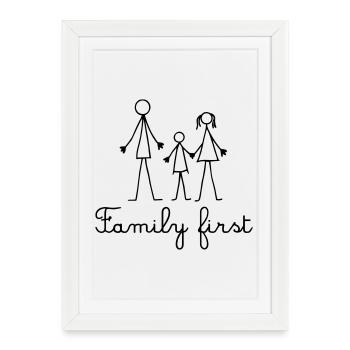 La famille d’abord - Famille des bonhommes bâtons - Affiche encadrée (27 × 37 cm) - blanc - Devant