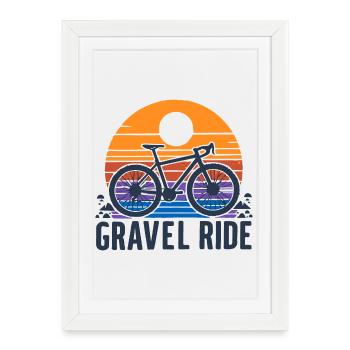 Illustration de vélo vintage au coucher du soleil - Affiche encadrée (27 × 37 cm) - blanc - Devant