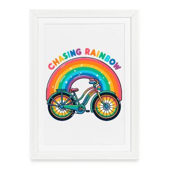 Conception de vélo Chasing Rainbow - Affiche encadrée (27 × 37 cm) - blanc - Devant