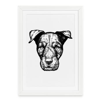 Portrait de Terrier de chasse - Affiche encadrée (27 × 37 cm) - blanc - Devant