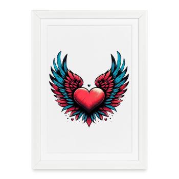 Coeur avec ailes - Affiche encadrée (27 × 37 cm) - blanc - Devant
