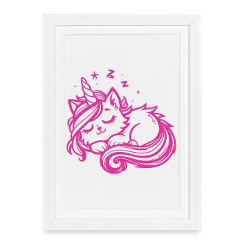 Chat licorne endormi (rose) - Affiche encadrée (27 × 37 cm) - blanc - Devant