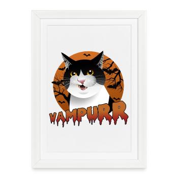 Vampurr : le chat d’Halloween parfait avec une morsure - Affiche encadrée (27 × 37 cm) - blanc - Devant