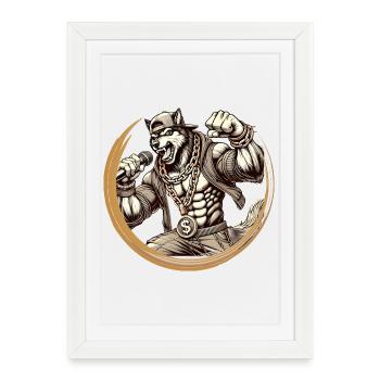 Wolf in rapper look – strong street style aesthetic - Framed poster (27 × 37 cm) - white - Front