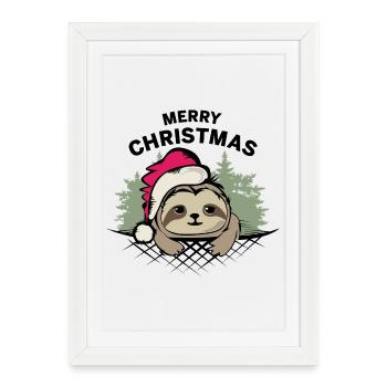 Merry Christmas Sloth Comic Cartoon Christmas - Framed poster (27 × 37 cm) - white - Front