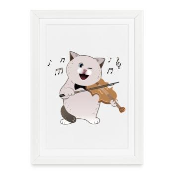cute chubby cat playing violin - Framed poster (27 × 37 cm) - white - Front