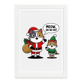 Festive Cat Duo in Santa and Elf Costumes - Framed poster (27 × 37 cm) - white - Front