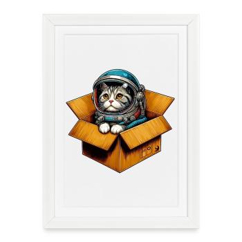 Chat astronaute - Affiche encadrée (27 × 37 cm) - blanc - Devant