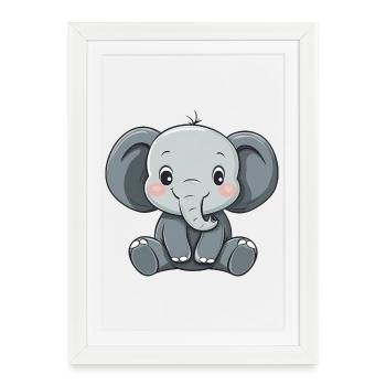 Cute Happy Elephant - Adorable Cartoon - Framed poster (27 × 37 cm) - white - Front