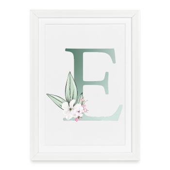 E Monogram, Floral, Personnalisable - Affiche encadrée (27 × 37 cm) - blanc - Devant