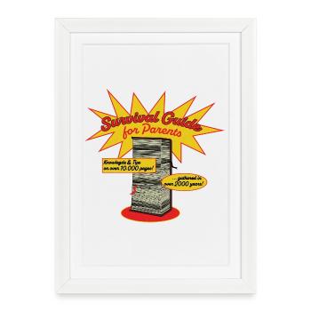 Guide de survie pour les parents - Style bande dessinée rétro - Affiche encadrée (27 × 37 cm) - blanc - Devant
