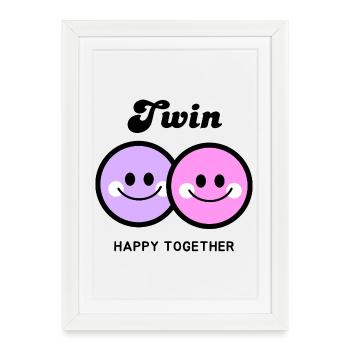 Jumeaux joyeux visages « Twin » Ensemble fille - Affiche encadrée (27 × 37 cm) - blanc - Devant