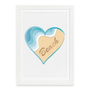 Motif de plage en forme de cœur avec lettrage Beach - Affiche encadrée (27 × 37 cm) - blanc - Devant