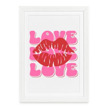 Lèvres d’amour rétro – Style Pop Art - Affiche encadrée (27 × 37 cm) - blanc - Devant