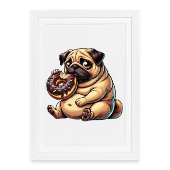 Mignon Carlin Chien Dessin Animé Beignet De Sucre Dessert - Affiche encadrée (27 × 37 cm) - blanc - Devant