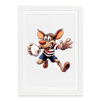 Souris Rugby - Affiche encadrée (27 × 37 cm) - blanc - Devant