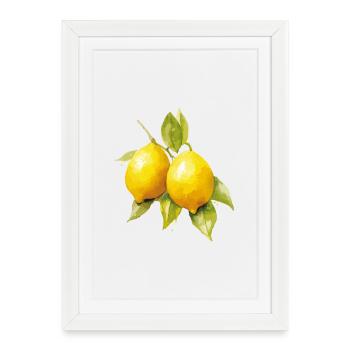 Lemons with leaves - Fresh retro design - Framed poster (27 × 37 cm) - white - Front