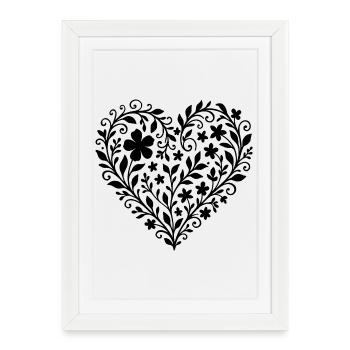 Motif floral expressif en forme de cœur - Affiche encadrée (27 × 37 cm) - blanc - Devant