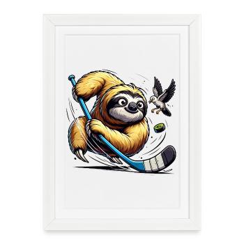 Faultier Eishockey Spieler Mit Schlaeger Und Puck - Framed poster (27 × 37 cm) - white - Front