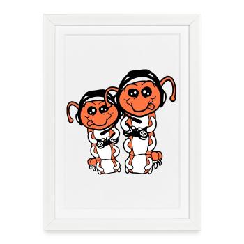 2 Gamer Raupe Nerd zocken Controller Konsole Spiel - Gerahmtes Poster (27 × 37 cm) - Weiß - Vorne
