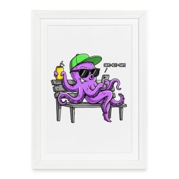 Drôle de pieuvre avec smartphone - Affiche encadrée (27 × 37 cm) - blanc - Devant