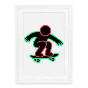 Dessin au trait de skateboarder néon - Affiche encadrée (27 × 37 cm) - blanc - Devant