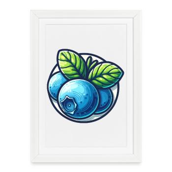 Myrtilles éclatants et feuilles - Affiche encadrée (27 × 37 cm) - blanc - Devant