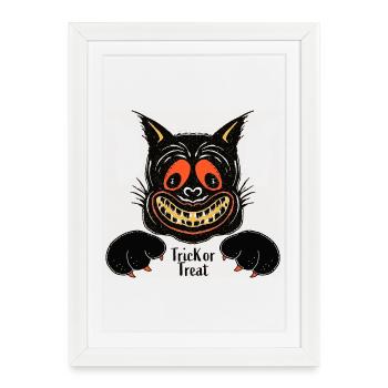 Chat souriant Halloween - Affiche encadrée (27 × 37 cm) - blanc - Devant