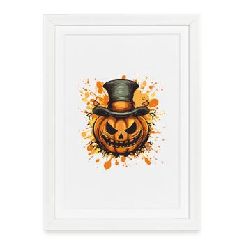 Pumpkin with top hat Halloween - Framed poster (27 × 37 cm) - white - Front