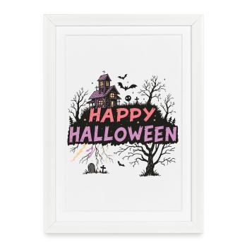 Happy Halloween Maison Hantée Pastel - Affiche encadrée (27 × 37 cm) - blanc - Devant
