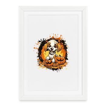 Dog Pumpkin Halloween Motif - Framed poster (27 × 37 cm) - white - Front