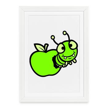Caterpillar peeps apple hole comic funny cute cute - Framed poster (27 × 37 cm) - white - Front