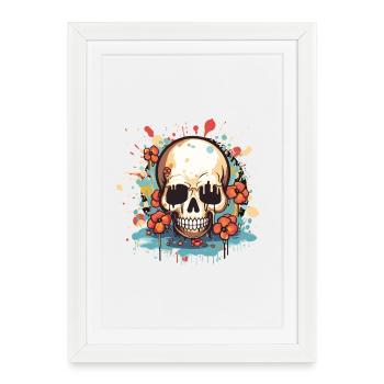 Blumen-Skull Explosion - Gerahmtes Poster (27 × 37 cm) - Weiß - Vorne