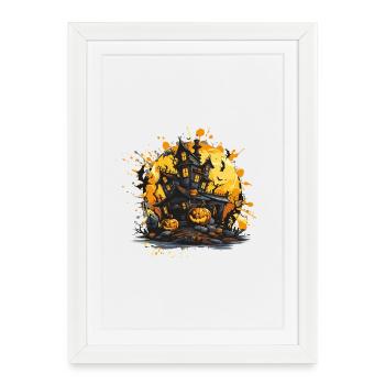 Maison hantée sur la lune d’Halloween - Affiche encadrée (27 × 37 cm) - blanc - Devant