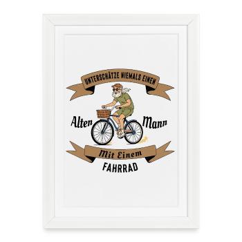 Alten Mann mit Fahrrad , Vintage Design - Gerahmtes Poster (27 × 37 cm) - Weiß - Vorne