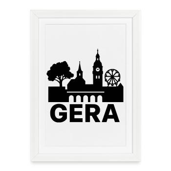 Silhouette de point de repère de la ville de Gera - Affiche encadrée (27 × 37 cm) - blanc - Devant