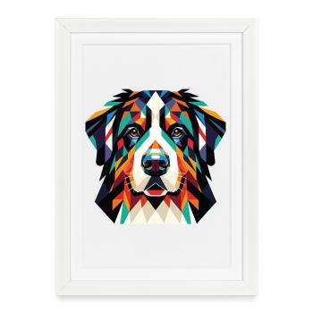 Geometric prism dog – Colored face - Framed poster (27 × 37 cm) - white - Front