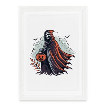 Faucheuse d'Halloween avec citrouille - Affiche encadrée (27 × 37 cm) - blanc - Devant