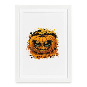 Visage de citrouille sinistre dans le style d’éclaboussures de couleur - Affiche encadrée (27 × 37 cm) - blanc - Devant