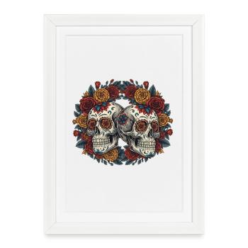 Mignon Sugar Skull Dia de los Muertos Tête de mort - Affiche encadrée (27 × 37 cm) - blanc - Devant
