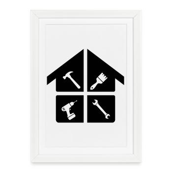 Logo de l’artisan – marteau, perceuse et brosse - Affiche encadrée (27 × 37 cm) - blanc - Devant