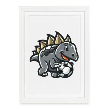 Stegosaurus dessin animé football - Affiche encadrée (27 × 37 cm) - blanc - Devant