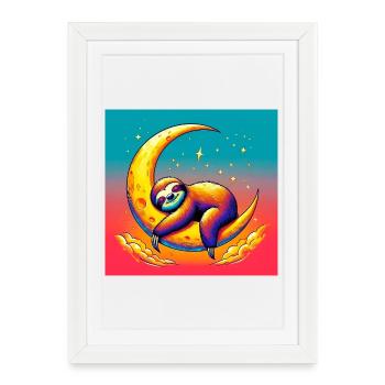 La paresse dort sur la Lune - Affiche encadrée (27 × 37 cm) - blanc - Devant